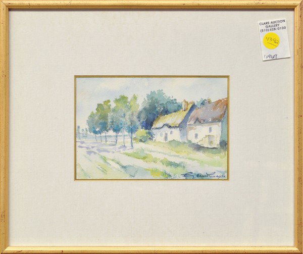 Watercolors, Barns, Dock: (Lot of 3) Framed watercolors, American School, 20th century, Stream and Two Barns, signed ''Gerald Capou'' and Dock, signed ''Carolyn Praden,'' largest overall: 14.25''h x 17.75''w