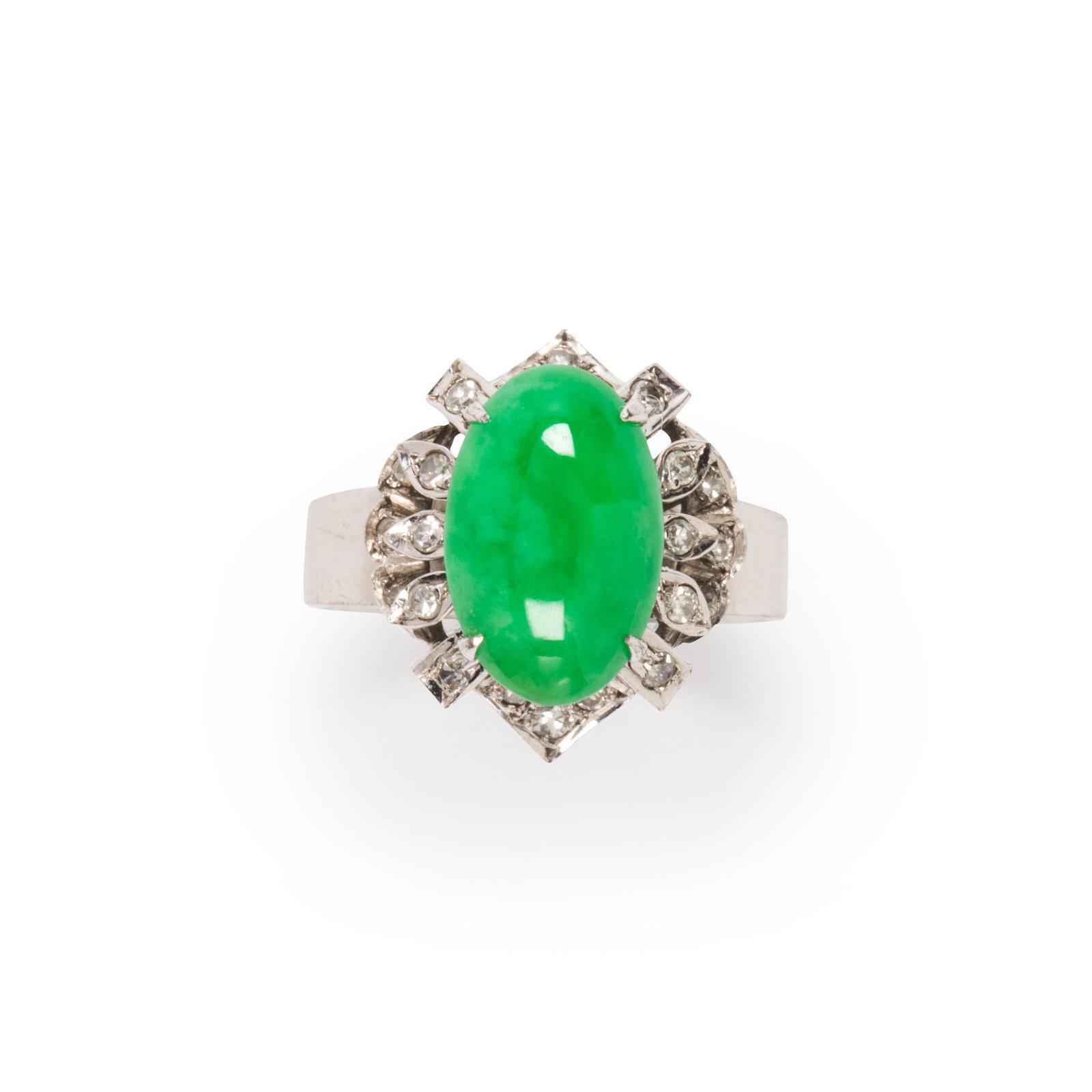 A jadeite, diamond and eighteen karat white gold ring (1 of 2)