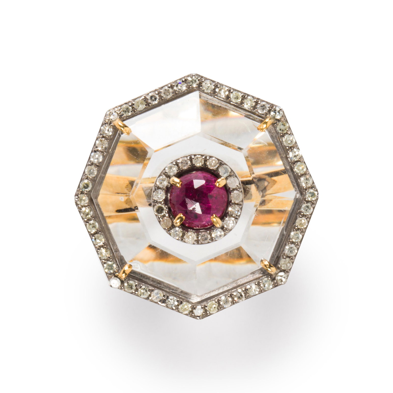 A rock crystal, ruby and diamond ring (1 of 2)