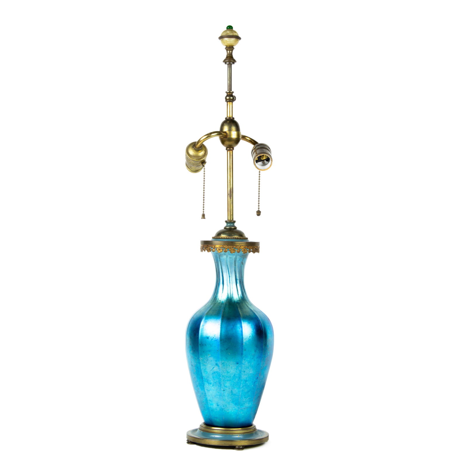 An American blue aurene glass vase mounted as table lamp (1 of 3)