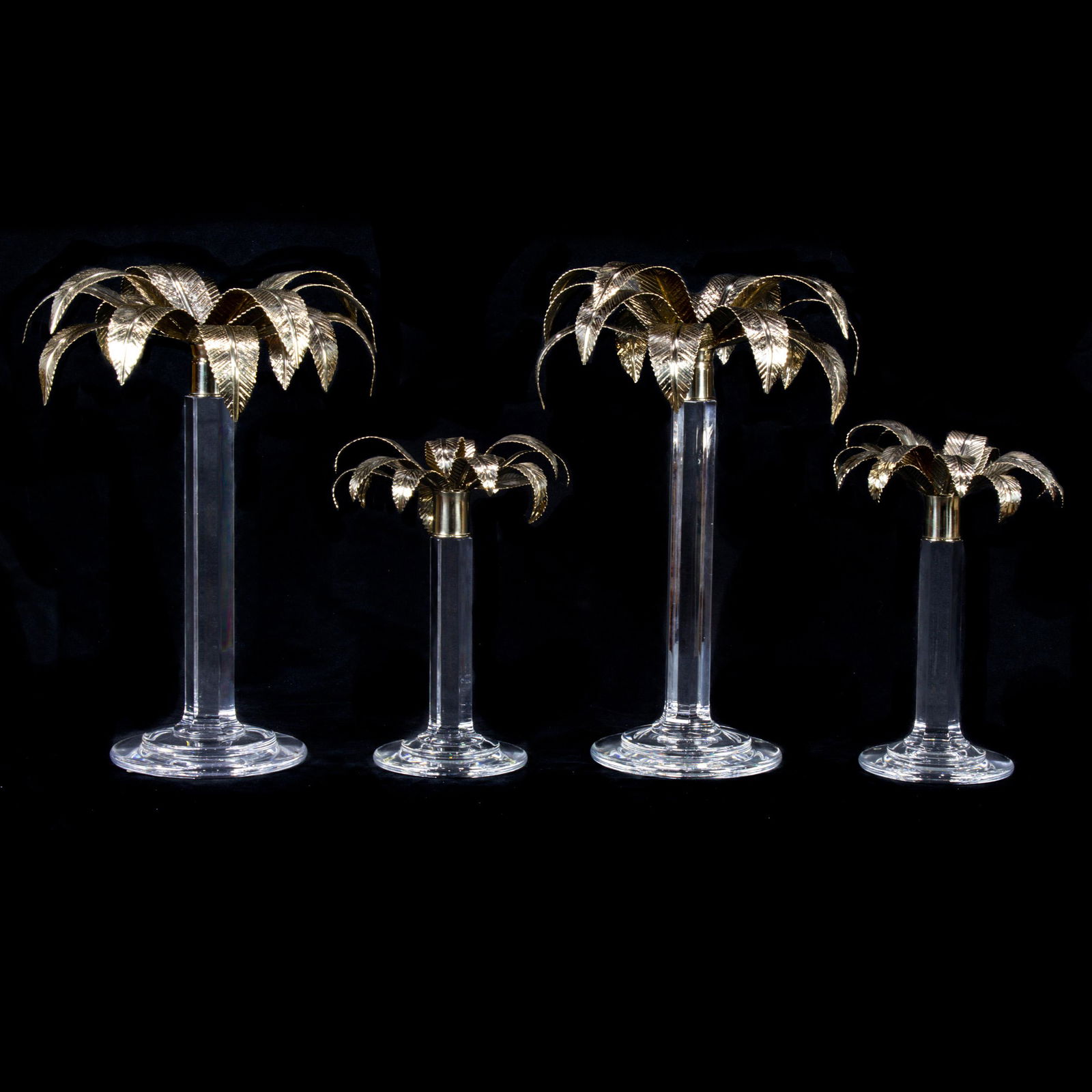 (lot of 4) Two pairs of William Yeoward cut glass and metal palm tree candlesticks (1 of 2)