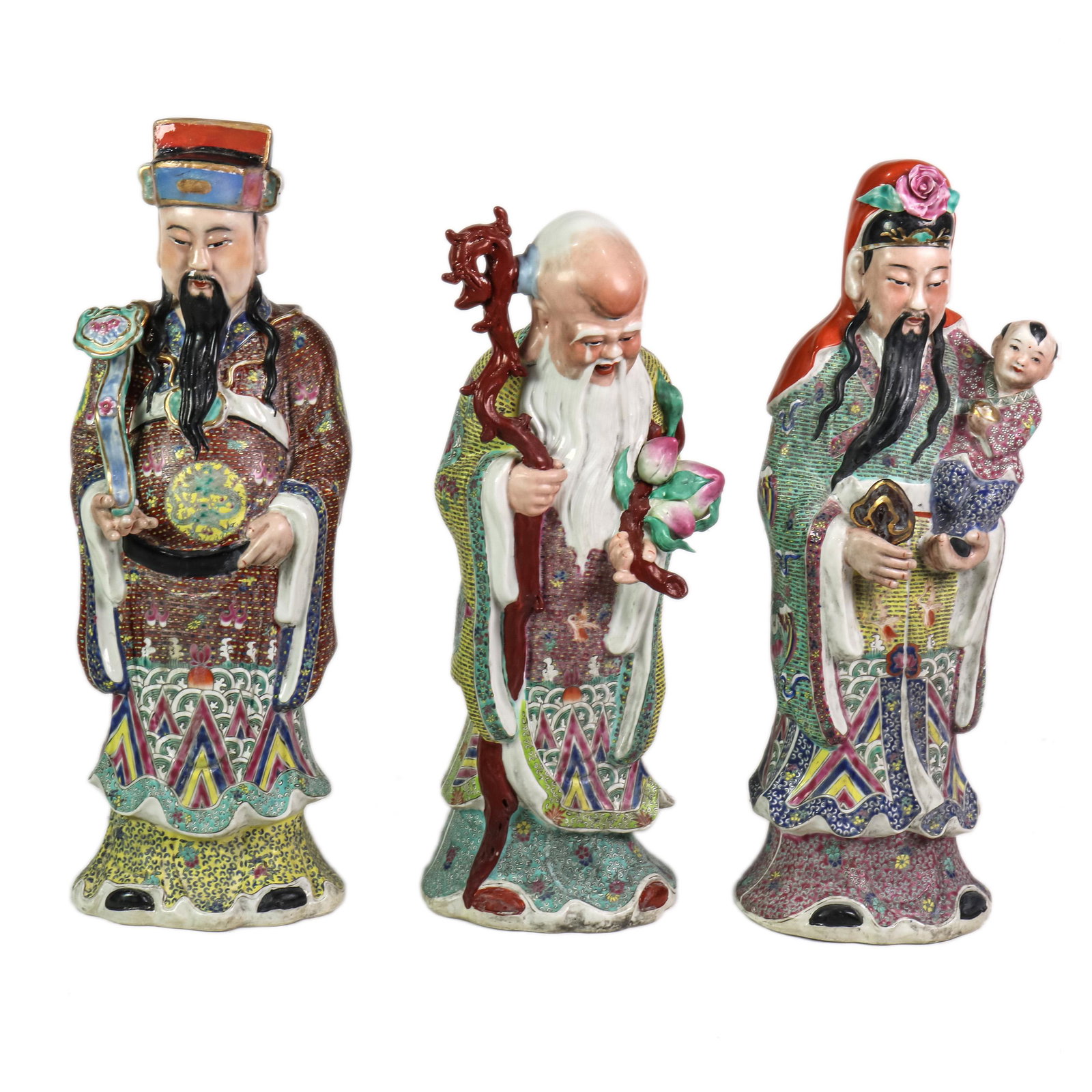 (lot of 3) Chinese famille rose Star Gods (1 of 4)