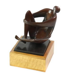 Sculpture, Attributed to Carol Miller: Attributed to Carol Miller (American, b. 1933), Reclining Figure, 1988, bronze sculpture, signed "Carol" lower edge, edition 4/10, overall (with wood base): 10.5"h x 7.5"w x 7.5"d