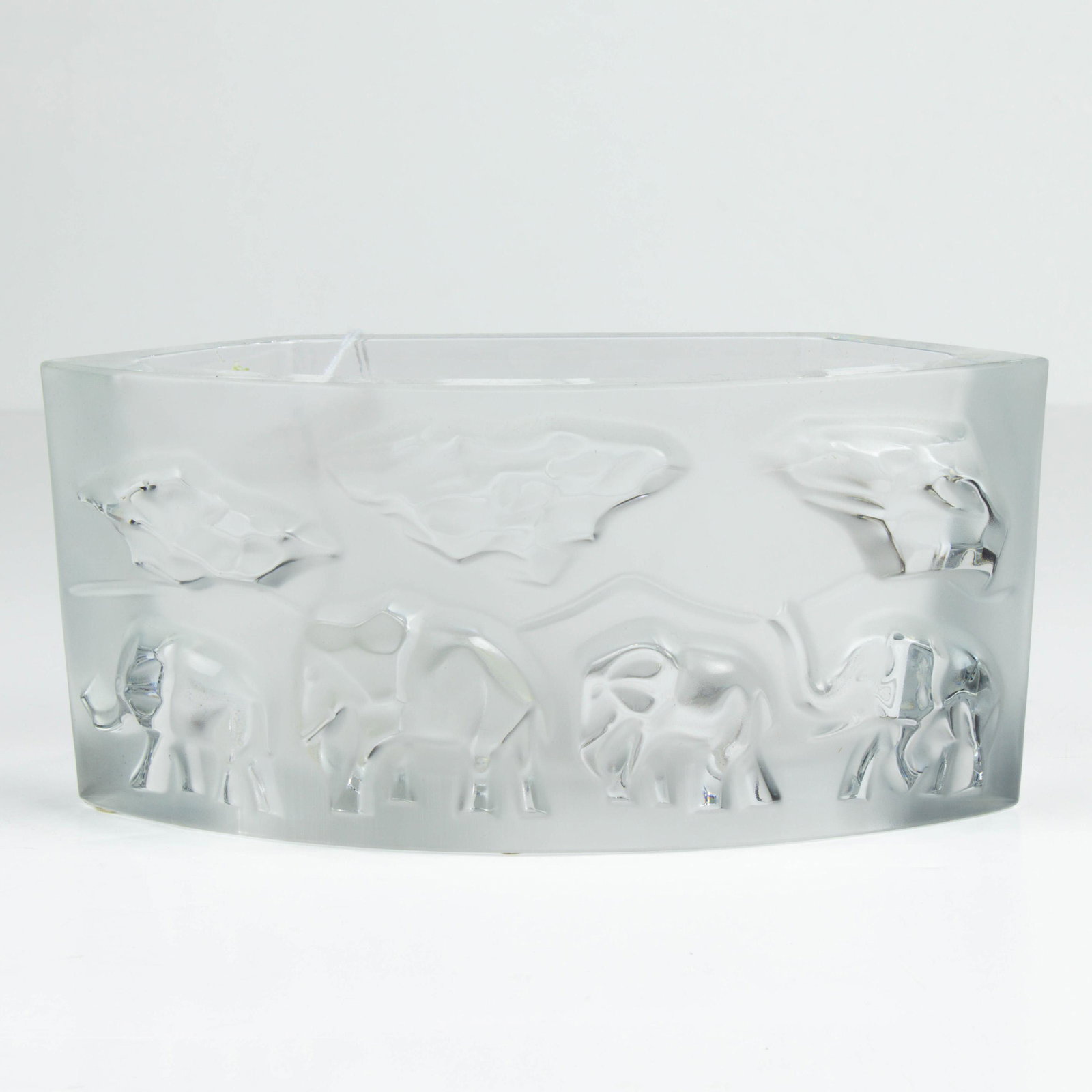 Baccarat vase or planter molded with elephants: Baccarat vase or planter molded with elephants, 4"h x 9"l x 4"d. Provenance: Property from the a prominent Hillsborough, CA estate.