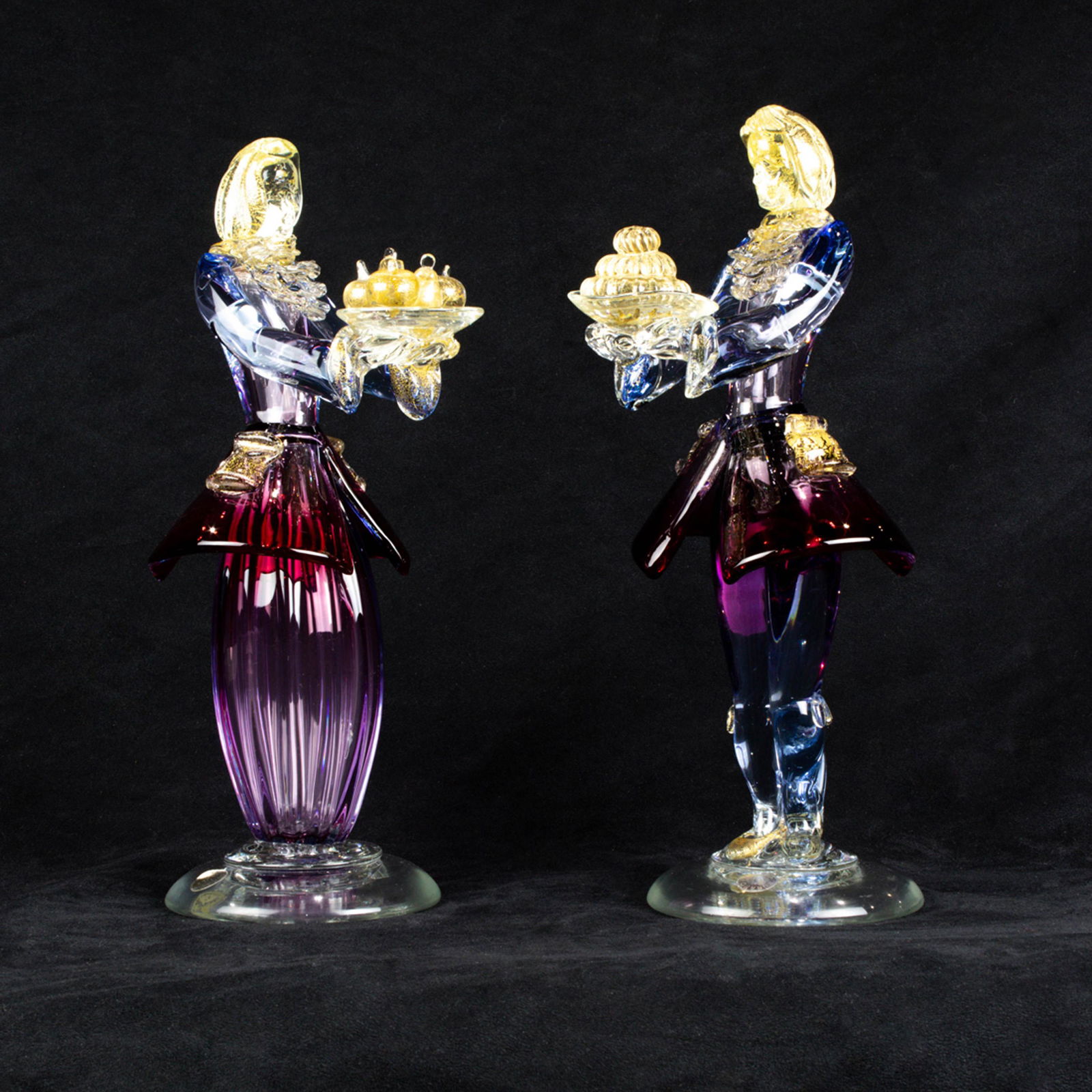Pair of Murano gold flecked colored glass figures (1 of 1)