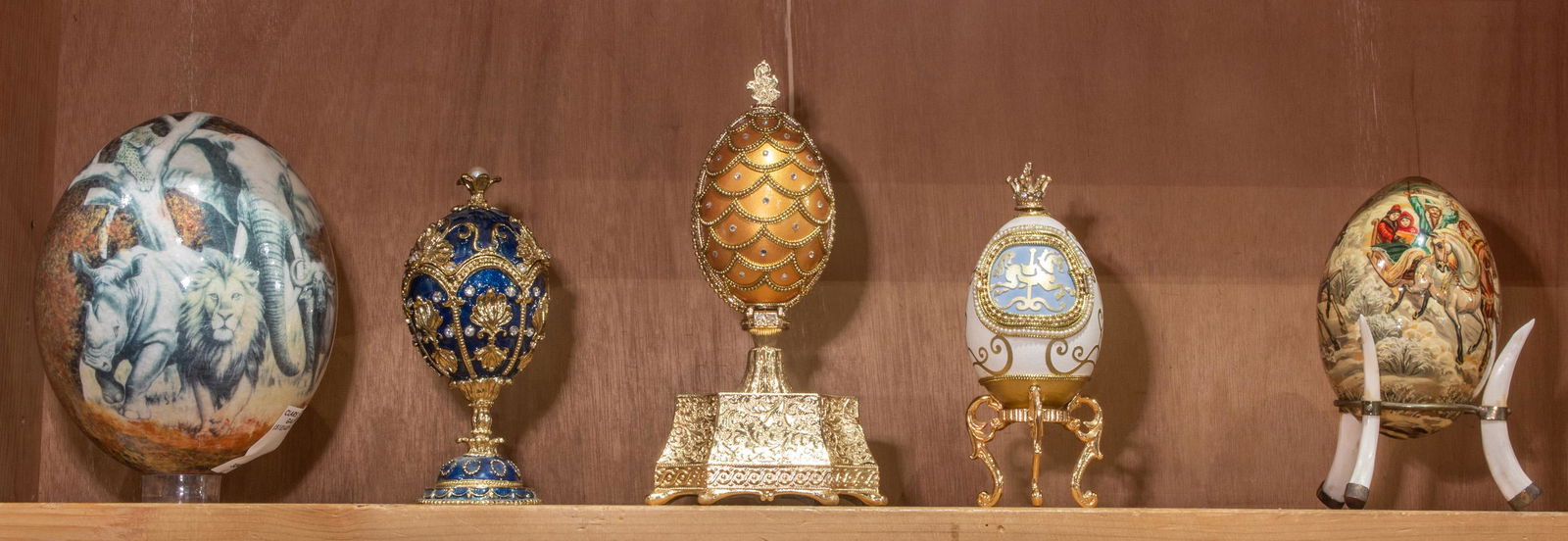 (lot of 5) Faberge style egg form music box together with two other egg form boxes (1 of 1)