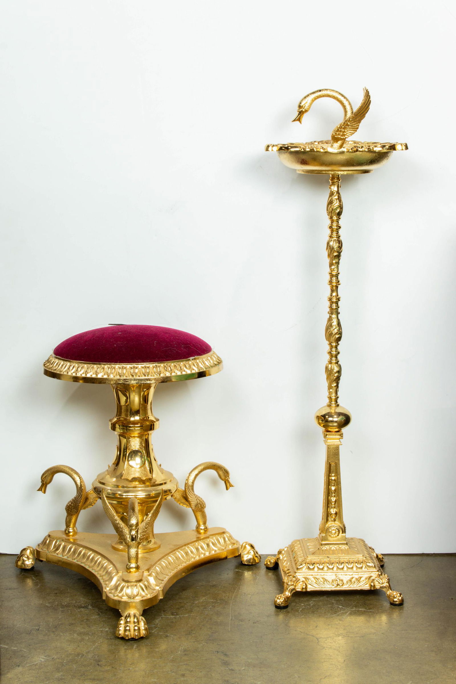 (lot of 2) A gilt metal tripod swan stool (1 of 1)