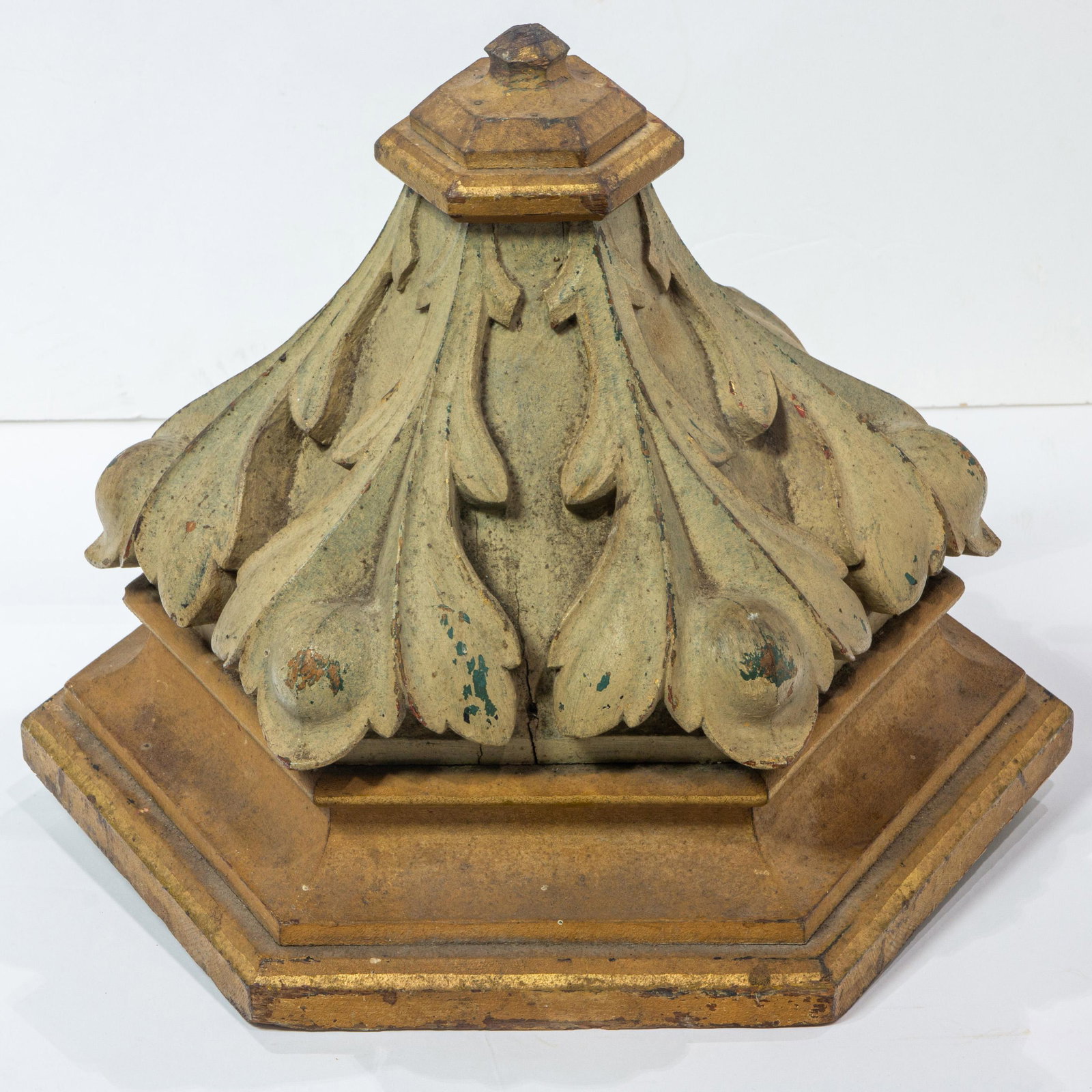 Gothic style painted and parcel gilt newel post capital (1 of 1)