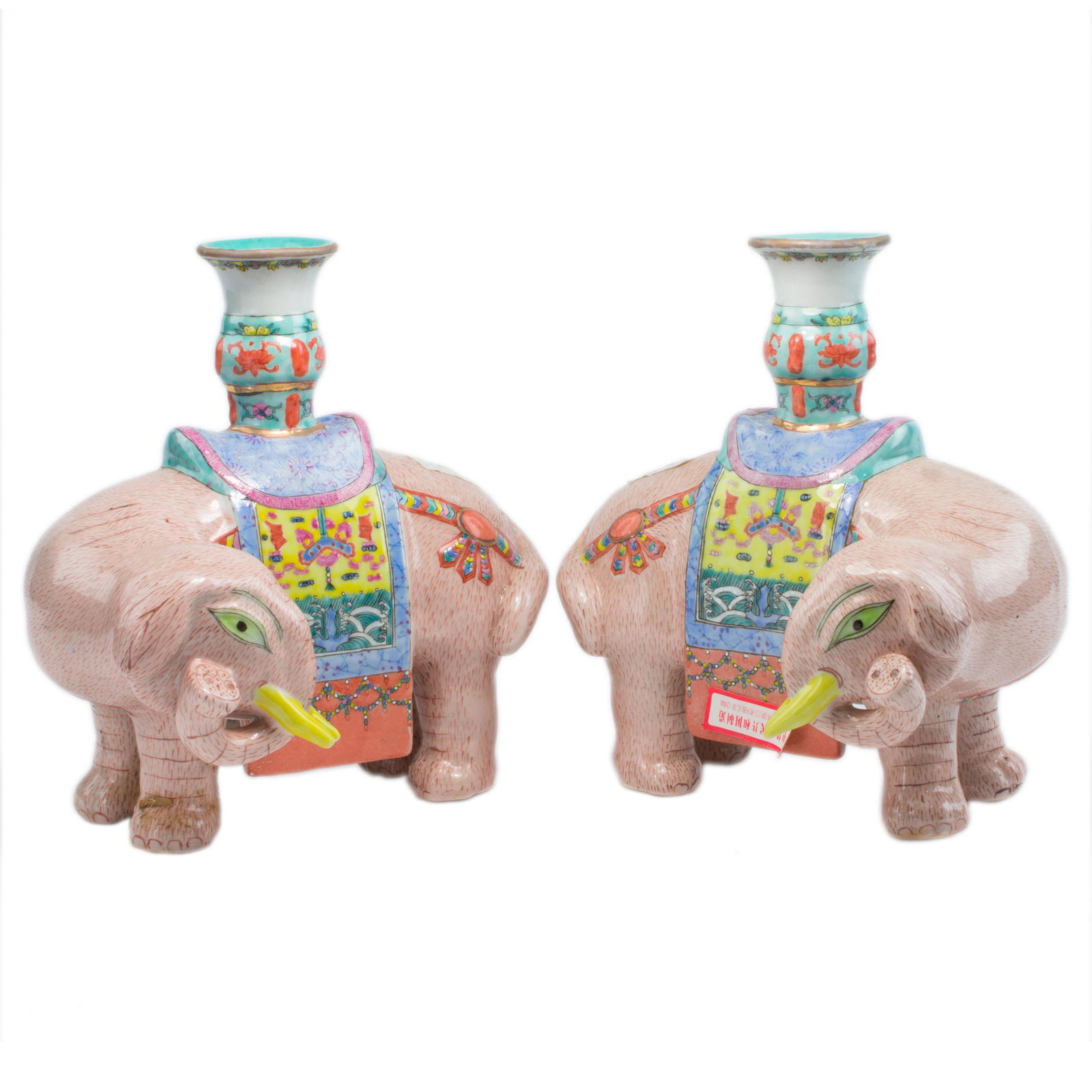 Pair of Chinese famille rose elephant candle holders (1 of 3)