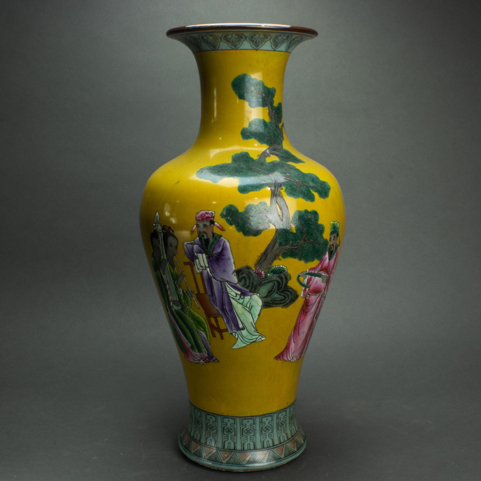 Chinese famille rose yellow ground vase (1 of 2)