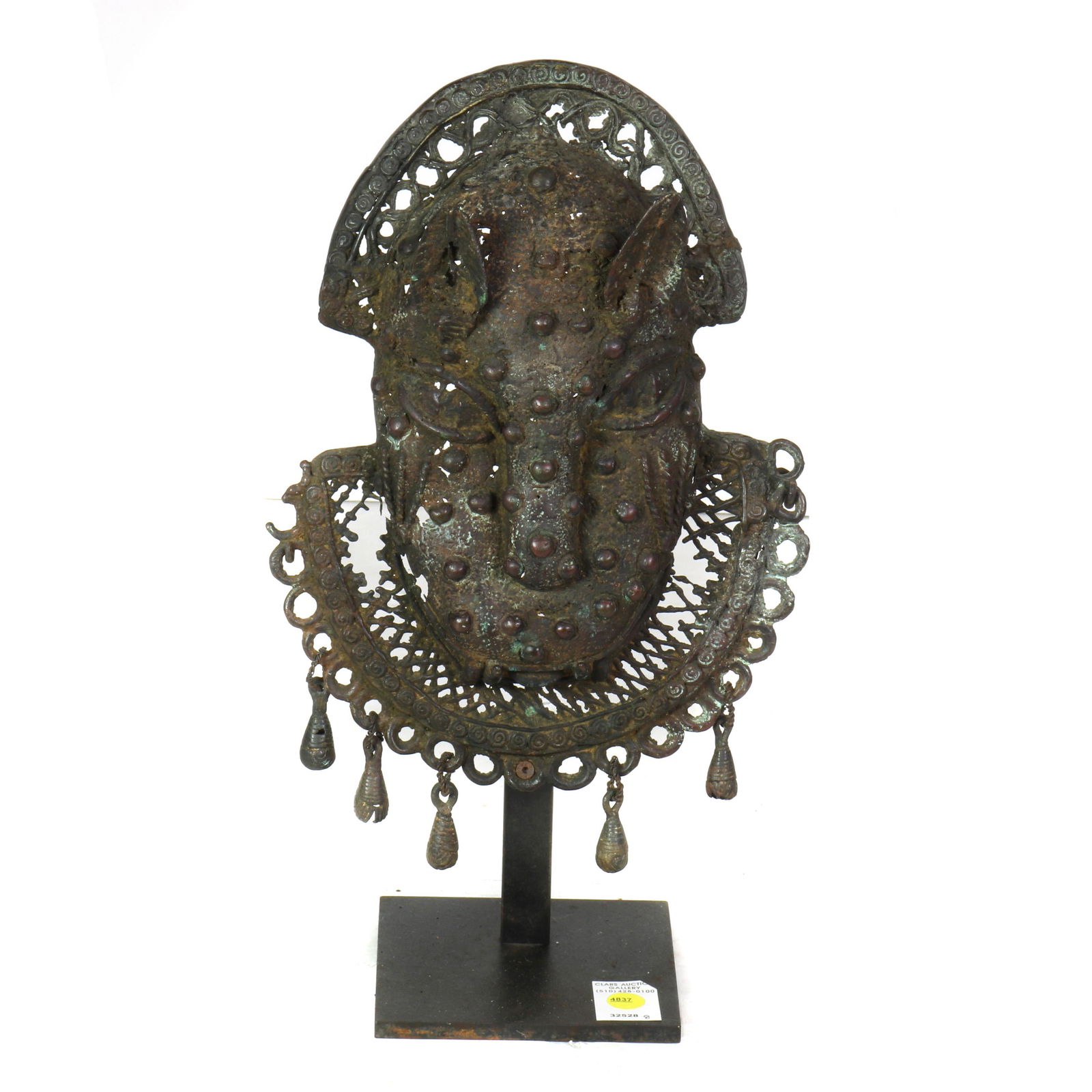 Southeast Asian metal mythical beast mask, on stand (1 of 1)
