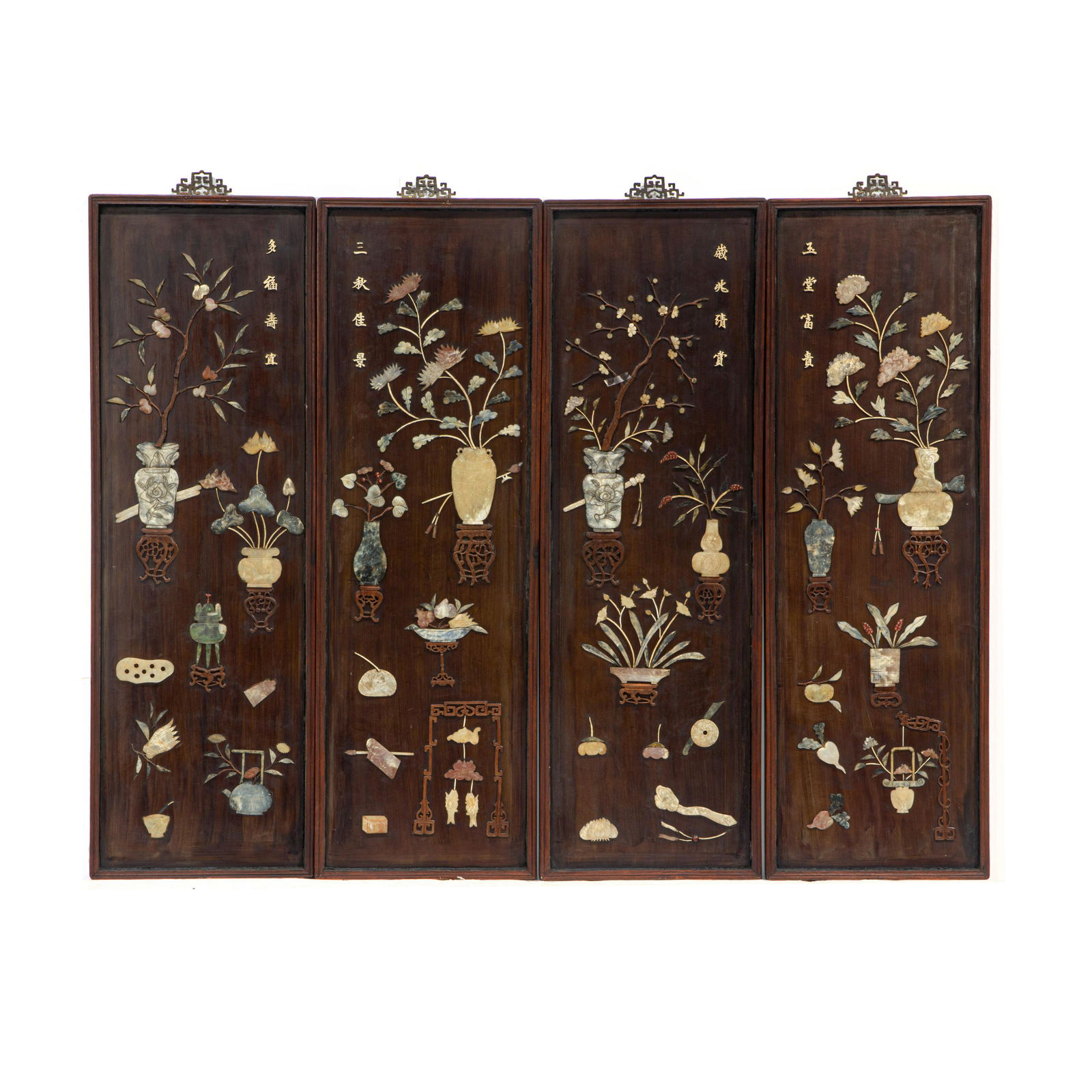 Set of four Chinese wall panels with hardstone inlaid (1 of 1)