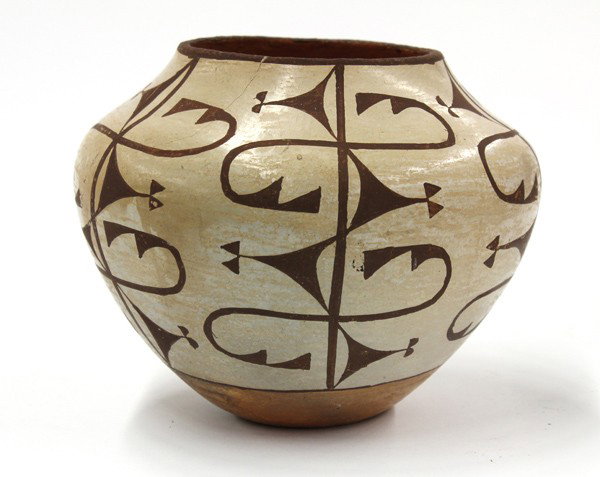 Acoma pottery vase: Acoma pottery vase, having a tapering monochrome decorated body on a tan ground, 5.5''h Provenance: Collection of Hazel V. Bray, Associate Curator of Crafts, Oakland Museum of California 1952-1983, Au