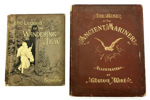 Books, Coleridge, Wandering Jew, Gustave Dore: (lot of 2) Books illustrated by Gustave Dore, including Samuel Taylor Coleridge, The Rime of the Ancient Mariner, Harper and Brothers, New York, 1878, and The Legend of the Wandering Jew, a series of