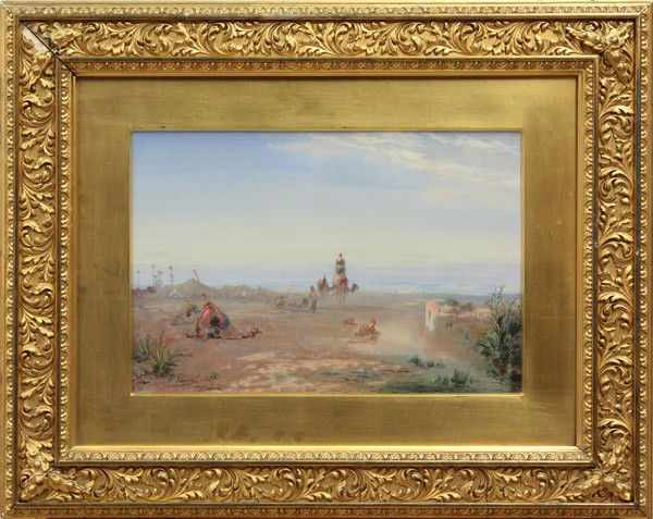 Watercolor, Paul Pascal, Resting Camels: Framed watercolor on paper, Resting Camels, 1887, by Paul Pascal (1832-1903), signed ''P. Pascal 1887'' lower left, image: 11''h x 16.25''w overall: 22''h x 27.5''w