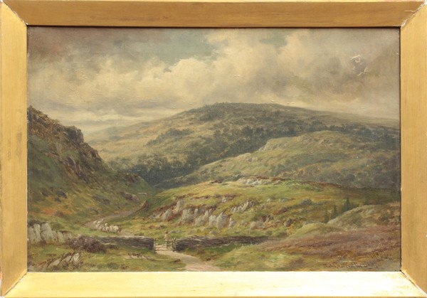 Painting, William Henry Mander: Framed oil on canvas, ''Sketch, Valley of the Lledr,'' by William Henry Mander (British, 1850-1922), signed ''W. H. Mander'' lower right, titled lower right, sight: 13.5''h x 20.5''w, overall: 16.75''