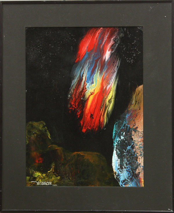 Painting, Leonardo Nierman, Ave Fugaz: Framed acrylic on board, ''Ave Fugaz,'' 1989, by Leonardo Nierman (American, b. 1932), signed ''Nierman'' lower left, title and date inscribed vierso, sight: 15.5''h x 11.5''w, overall: 20.75''h x 17.