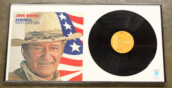 John Wayne ephemera: Framed John Wayne album and cover ''America, Why I Love Her''