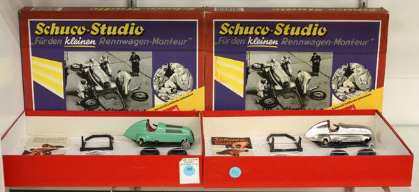 Schuco Studio model racing cars: (lot of 2) Schuco Studio model racing cars, each in the original box complete with tools, operating manual, etc