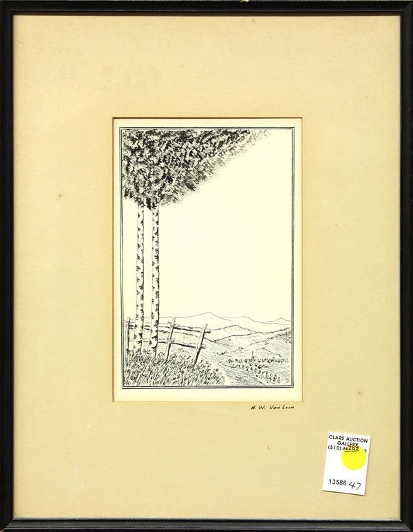 Drawing, Hendrik Van Loon, The Wild: Framed pen and ink drawing, ''The Wild Belongs to the Living Generation,'' by Hendrik Willem Van Loon (American, 1882-1944), signed ''H.W. Van Loon'' lower right, titled verso, overall: 16''h x 12.5''