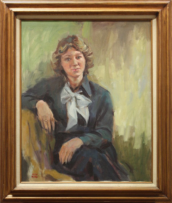 Painting, Keith Ward, Lady with a Blue Bow: Framed oil on canvas, Lady with a Blue Bow, by Keith Ward, overall: 35.5''h x 26''w