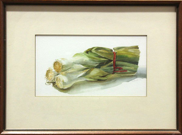 Watercolors, Green Onions, Tomatoes: (Lot of 2) Framed watercolors, Green Onions and Tomatoes, 1970, American School, 20th century, signed ''M. Abbott'' lower right, largest overall: 12.5''h x 17''w