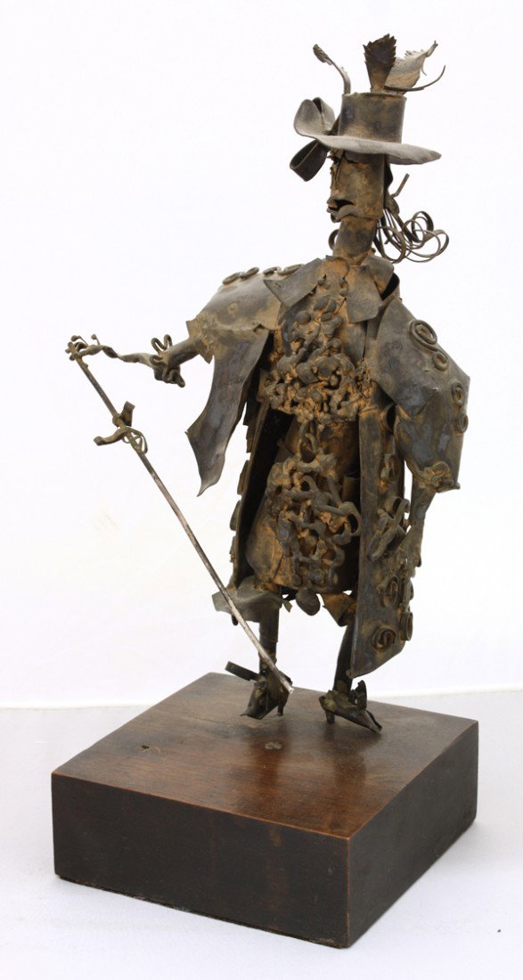 Sculpture, Xavier Gonzalez, Man and a Bird: Metal sculpture, Man and a Bird, by Xavier Gonzalez (Spanish/American, 1898-1993), metal base, overall: 14.25''h x 8.5''w x 6.75''d