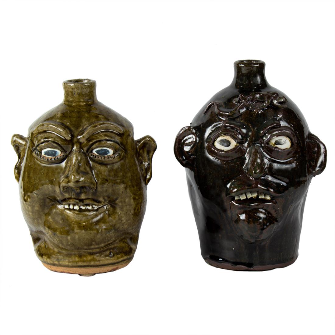 Brown Pottery, Reggie Meaders and Marie Roger, Face Jugs, lot of three (1 of 6)
