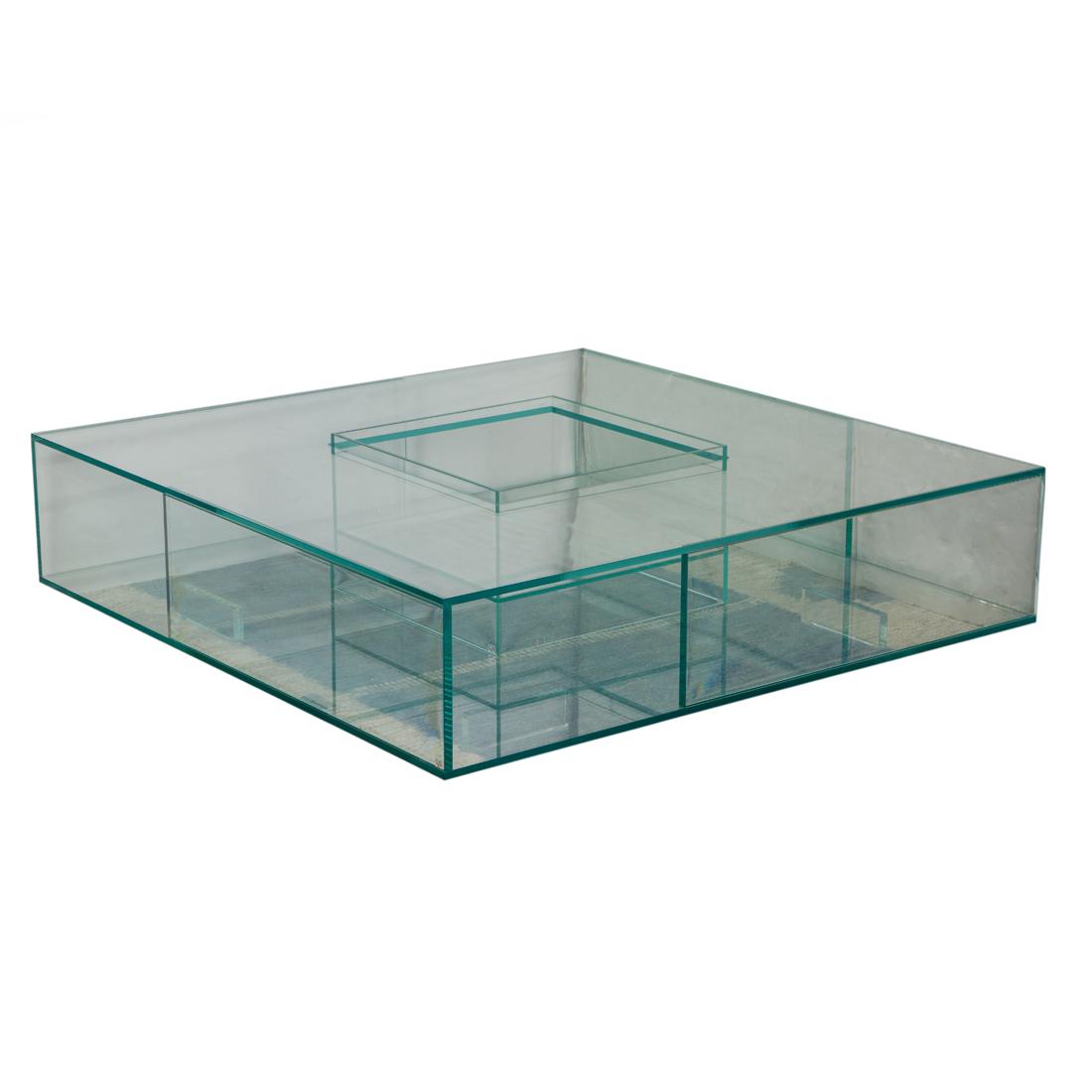 Jean-Marie Massaud, Seasons Coffee Table: Jean-Marie Massaud, Seasons Coffee Table Glas, Italia, Italy, tempered transparent glass, having a double top centered with a watertight basin, 13"h x 47"dia.