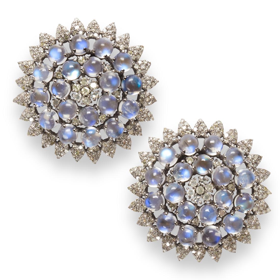 A pair of moonstone and diamond earrings (1 of 1)
