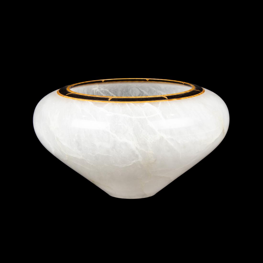 An artisan turned rock crystal bowl with inlaid wood mounts (1 of 4)