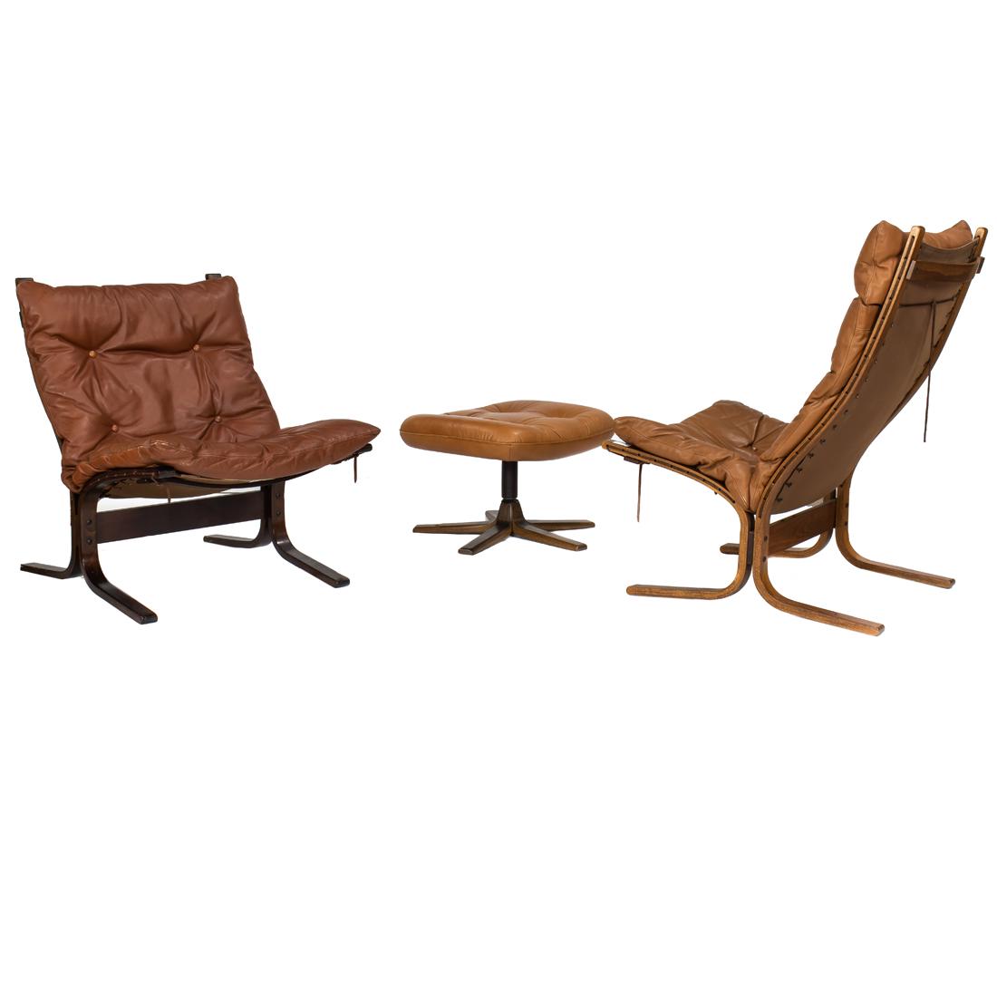 (Assembled suite of 3) Ingmar Relling for Westnofa leather and stained wood Siesta chairs (1 of 5)