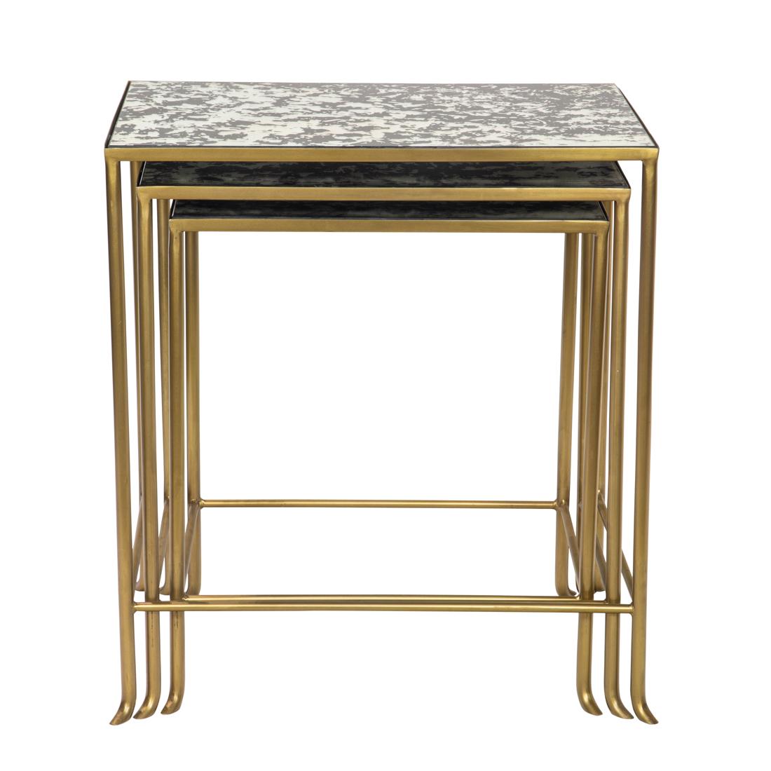 (Set of 3) Contemporary smoked mirror and gilt metal nesting tables (1 of 5)