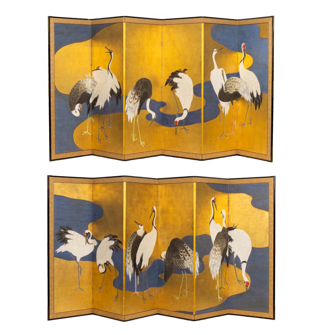 Pair of Japanese six-panel folding screens (1 of 6)