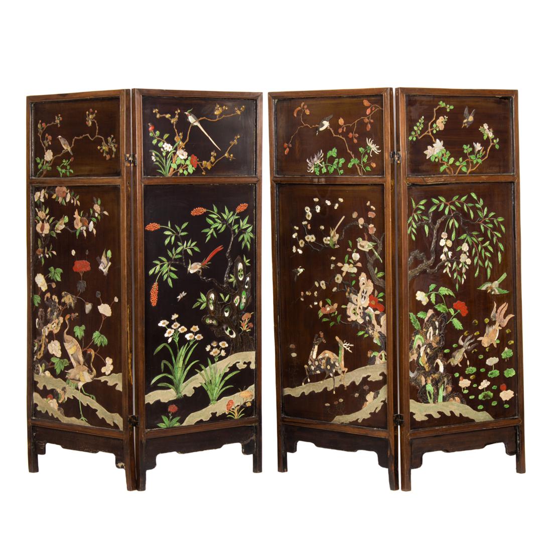 Chinese four-panel inlay-decorated hardwood folding screen (1 of 4)