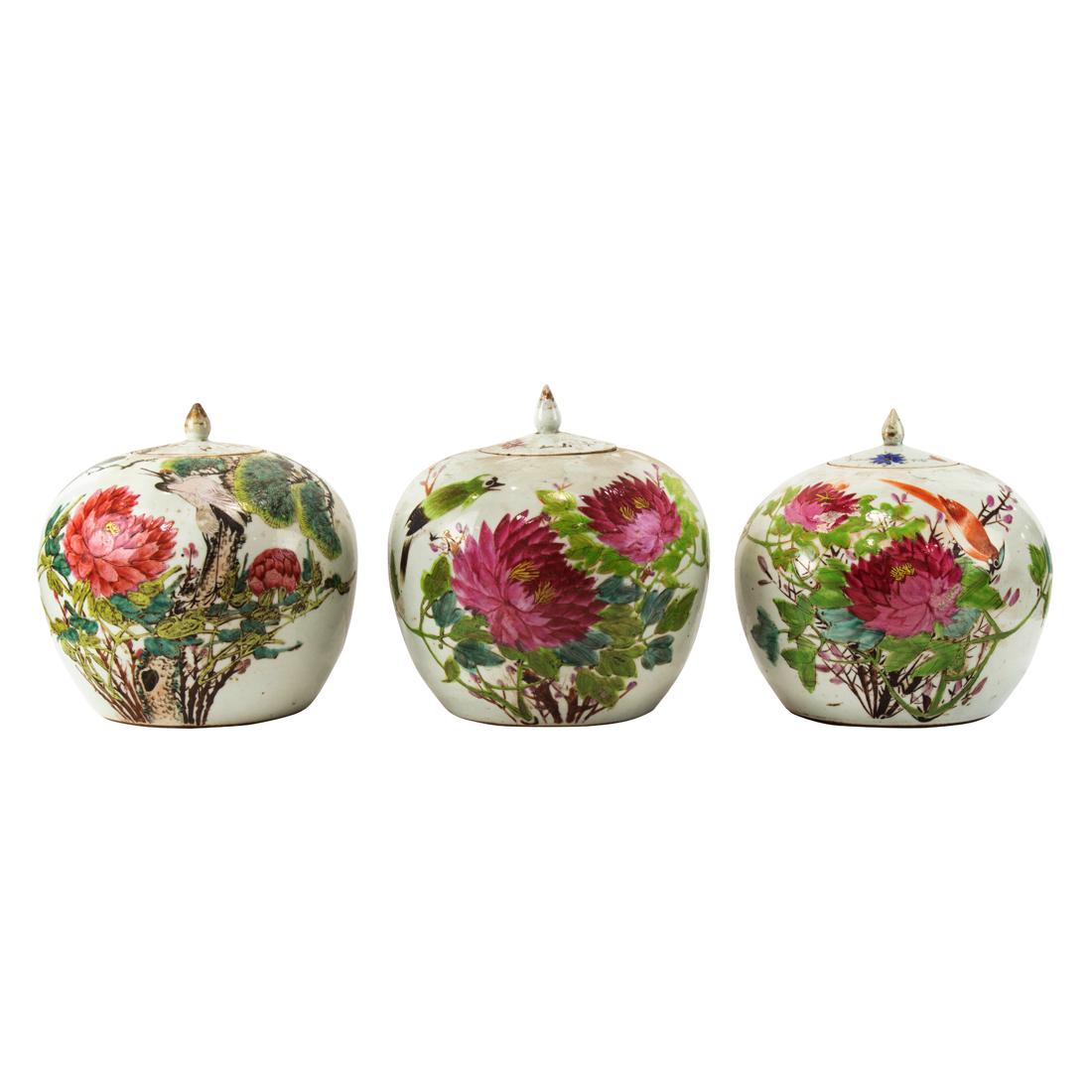 (lot of 3) Chinese famille rose lidded jars (1 of 5)