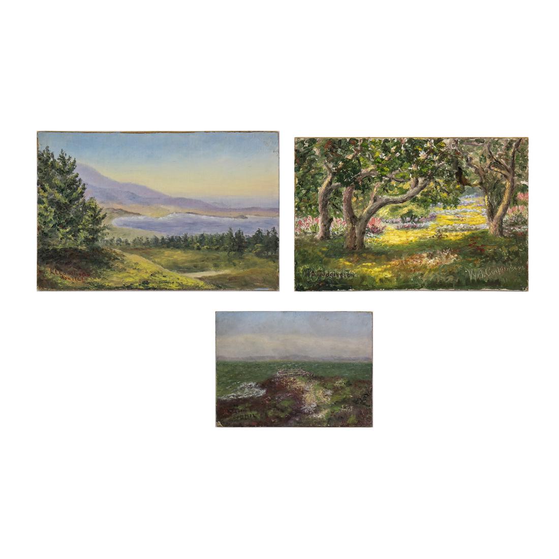 Paintings, Wallace Coddington: (lot of 3) Wallace A. Coddington (American, 1855-1938), Landscapes, oil on boards, each signed lower corners, board (unframed/largest): 8"h x 12"w