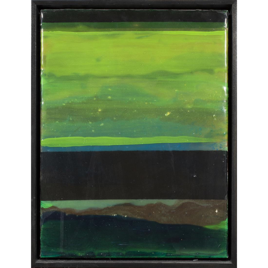 Painting, Erin Parish: Erin Parish (American, b. 1966), "Laceyville," 2003, oil and resin on canvas, signed, titled, and dated verso, overall (with frame): 17.25"h x 13.25"w. Provenance: Private Collection of Gary Danko, Sa