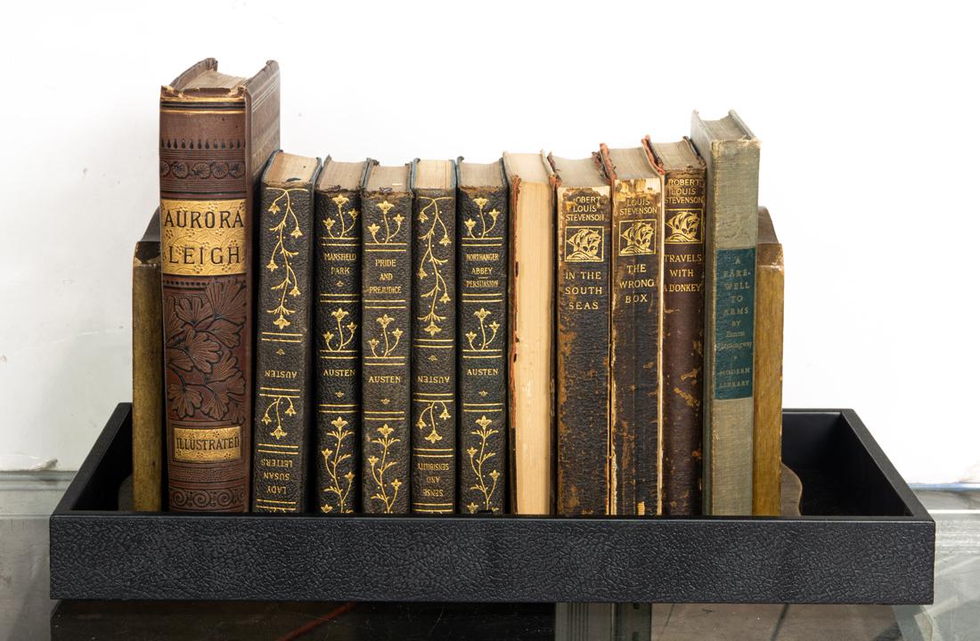 (Lot of 13) Collection of antique books and pair of painted wood bookends (1 of 1)