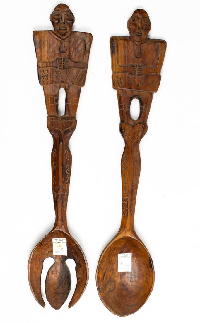 Large carved wood figural display fork and spoon, 28.5"h. (1 of 1)