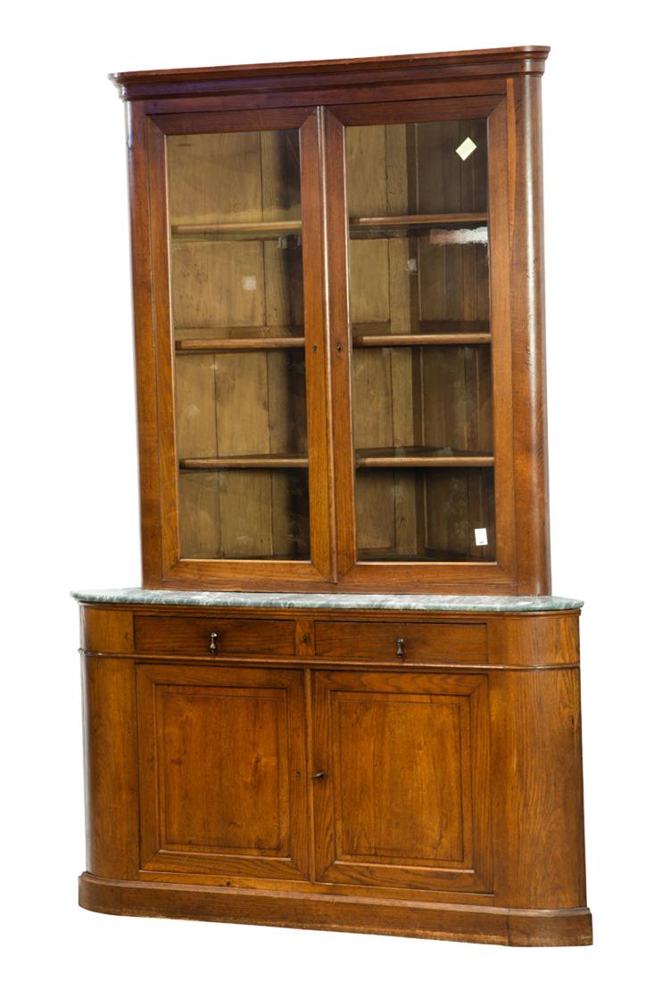 A French marble top corner vitrine circa 1900 (1 of 3)