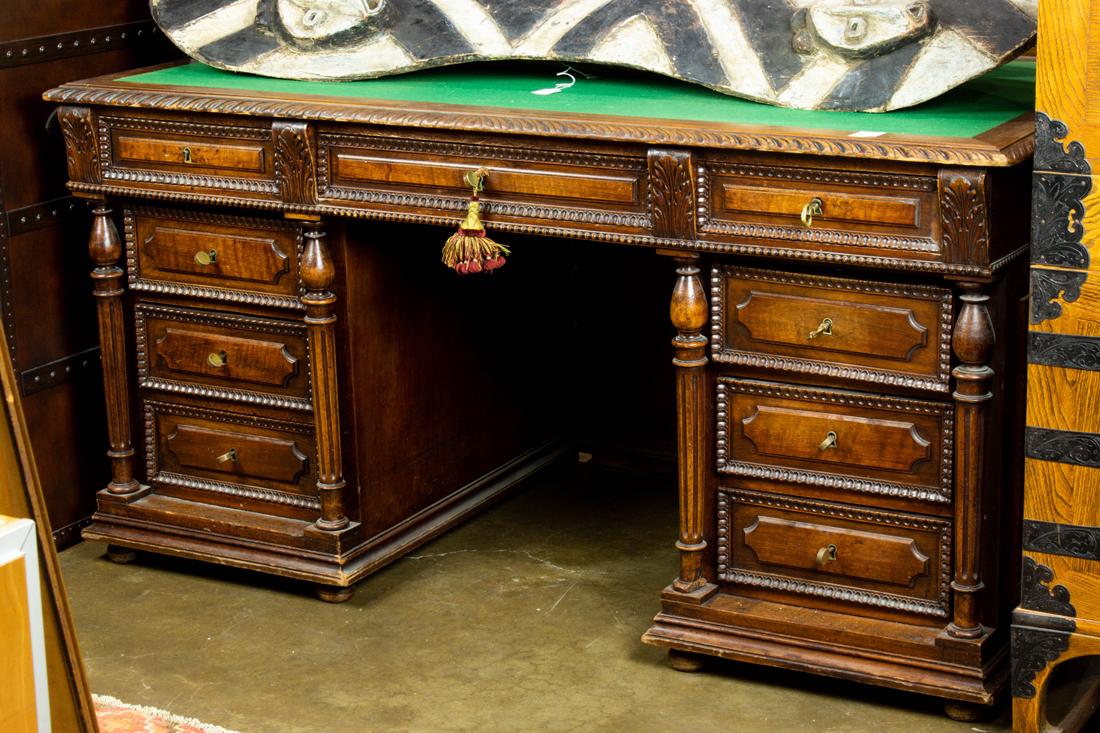 An English walnut and burl walnut knee hole desk (1 of 1)