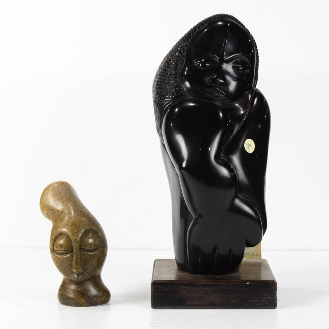 (lot of 2) Shona sculpture group: (lot of 2) Shona sculpture group, each executed in serpentine, one Sweet Boy by Felix Tirivanhu 6"h, together with Beloved Child by Kapeta Ishmael, overall 15"h x 7"w
