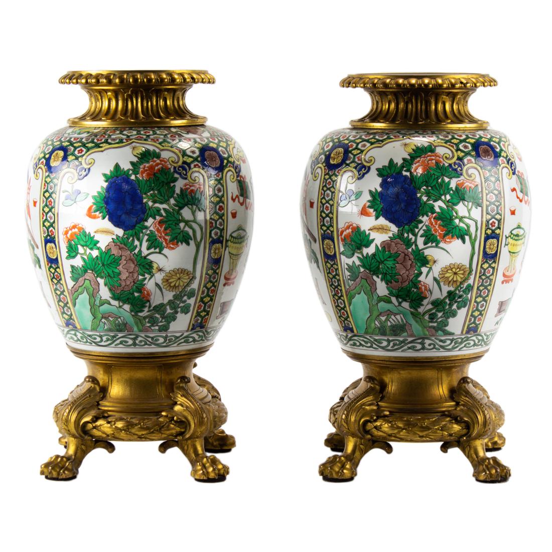 Pair of Chinese famille verte vases with ormolu mounts (1 of 3)