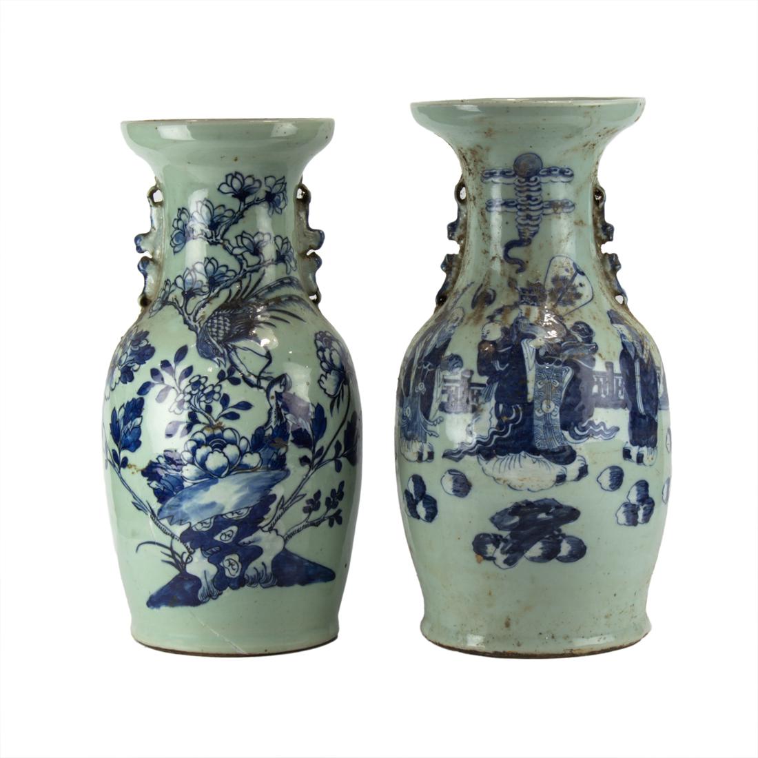 (lot of 2) Chinese blue and white celadon ground vases (1 of 3)