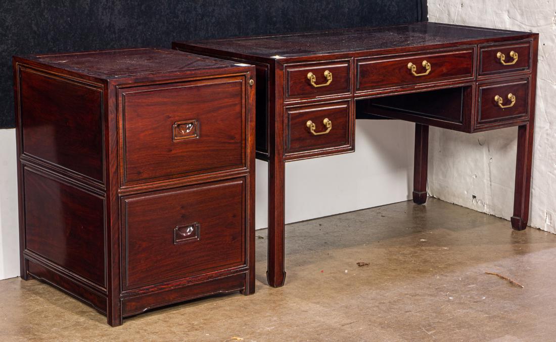 Chinese style hardwood desk and file cabinet (1 of 1)