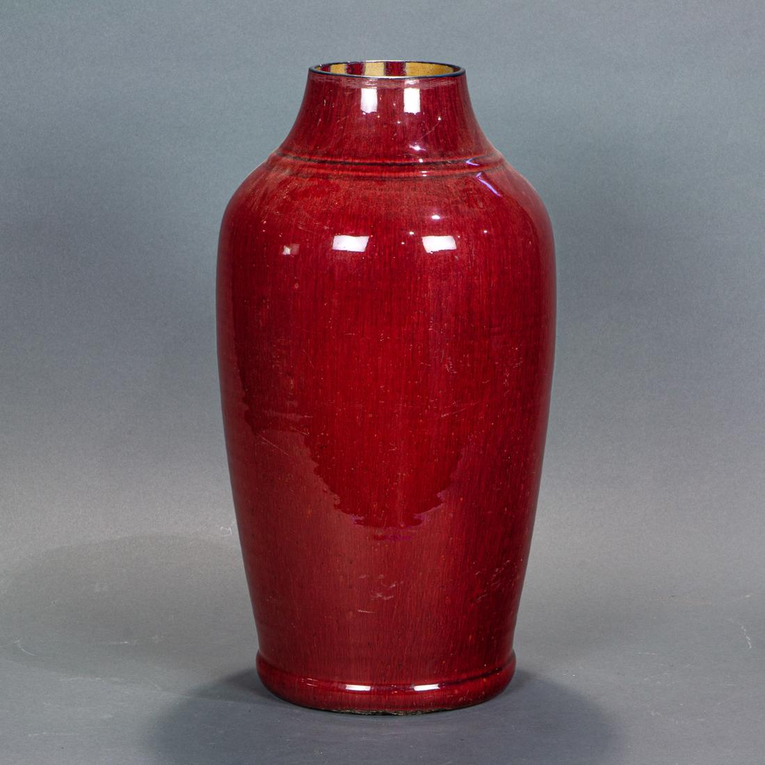 Chinese ox-blood glazed vase: Chinese ox-blood glazed vase, 18.25"h.