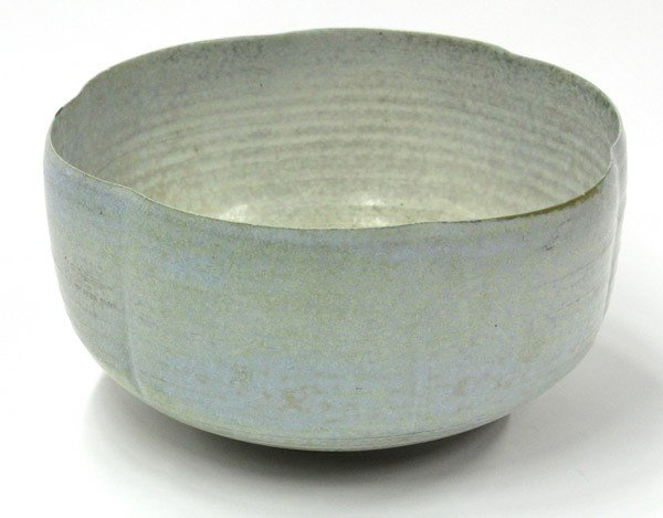 Studio Pottery bowl: Studio pottery bowl by Laura Andreson, having a turned and incised body of floral form and rising on a circular base, marked with script signature and dated '77 Provenance: Collection of Hazel V. Bray