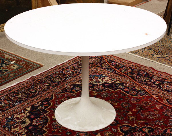 Burke, Inc. table: Burke Inc. breakfast table, having a circular top and rising on a stylized pedestal base, 28.5''h x 42''w