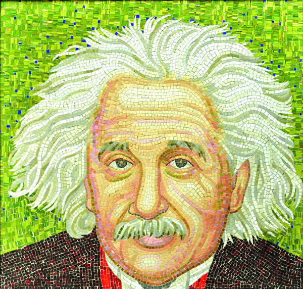 Mosaic, Beniamino Bufano, Albert Einstein: Framed mosaic, ''Albert Einstein,'' by Beniamino Bufano (Californian, 1898-1970), certificate of authenticity from artist's daughter (Anna H. Hills) affixed verso, mosaic: 22''h x 23.25''w, overall: 3